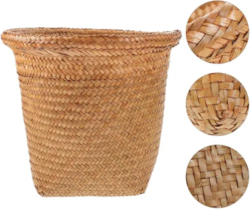 Miniatura 9 de Diseño de papelera tejida con paja para el hogar, uso versátil, sala de estar, dormitorio, cocina, 1 ud
