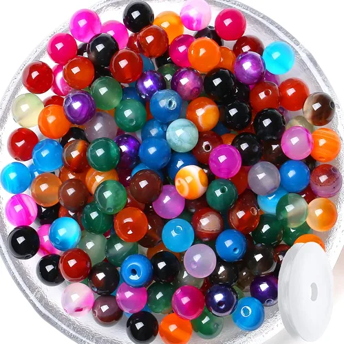 Miniatura 50 de QINJIEJIE 105 piezas de cuentas de piedra de 7 chakras de 8 mm, cuentas naturales redondas sueltas de gemas para pulseras, cuentas de cristal
