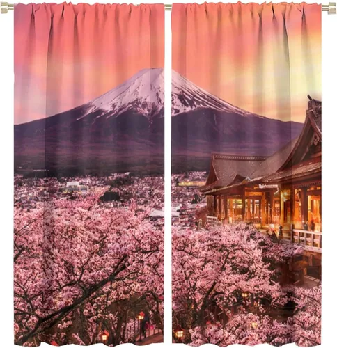 Miniatura 21 de Cortinas opacas con diseño floral de galaxia azul abstracta para dormitorio, cortinas de ventana de teñido anudado con diseño de flor de cerezo
