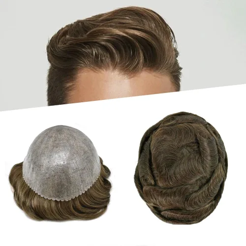 Miniatura 54 de Toupee - Sistema de reemplazo de cabello humano para hombre, 0.004 in, inyectado, piel de polietileno, piezas de pelo para hombre, 6 x 8 pulgadas