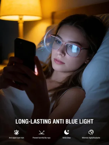 Miniatura 4 de ANYLUV Gafas de luz azul para mujeres y hombres, lentes de bloqueo de luz azul para mujer, anteojos de computadora antifatiga ocular Claro/rosa