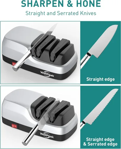 Miniatura 4 de Afilador de Cuchillos Eléctrico de 2 Etapas para Cuchillos de 20 Grados, Sistema de Afilado Abrasivo de Diamante para Cuchillos de Chef de Filo