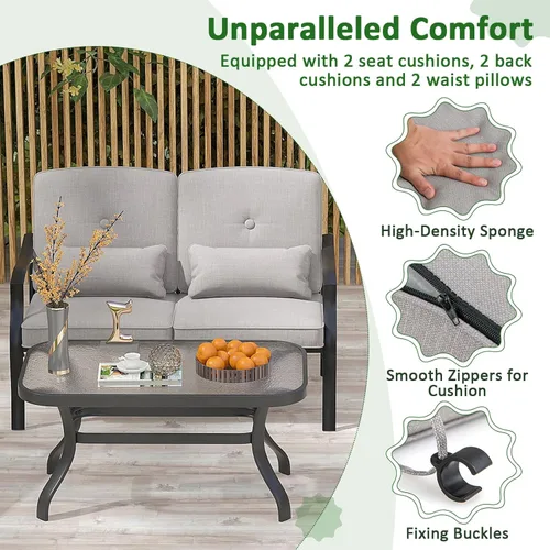Miniatura 3 de Tangkula Juego de muebles de patio de 2 piezas, juego de sillas de sofá biplaza para exteriores con cojines de respaldo de asiento y almohadas