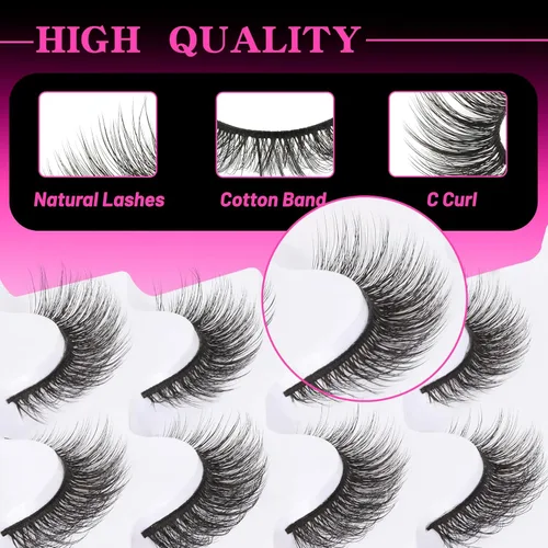Miniatura 138 de Veleasha Pestañas postizas de manga puntiagudas, 100% hechas a mano, aspecto natural, pestañas postizas ligeras con banda transparente suave