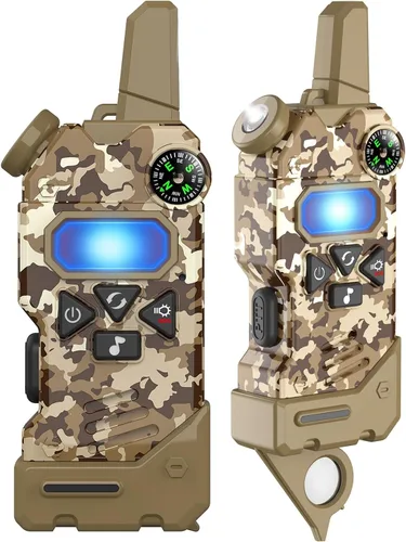 Miniatura 7 de Walkie Talkies para niños, 5 canales coloridos de radio de 2 vías, brújula, linterna y lupa, alcance de 3 millas para juego de aventura, exterior