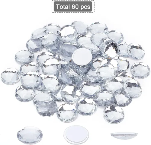 Miniatura 4 de FINGERINSPIRE 60 diamantes de imitación acrílicos autoadhesivos de 0.98 pulgadas con contenedor, parte trasera plana transparente, gemas circulares