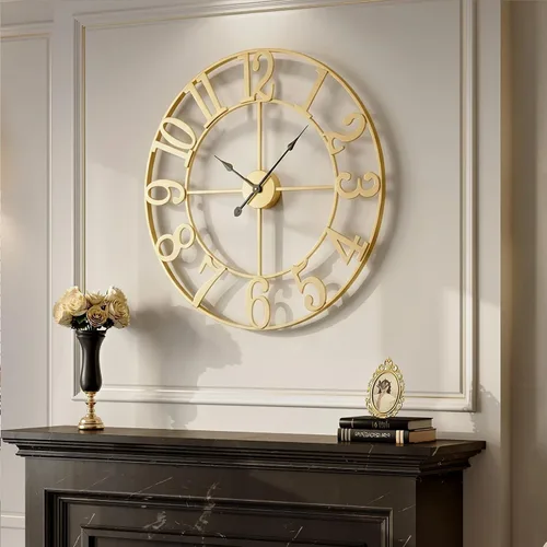 Miniatura 23 de Reloj de pared negro de 16 pulgadas decorativo, moderno reloj de metal para sala de estar, funciona con pilas, silencioso, sin tictac, números