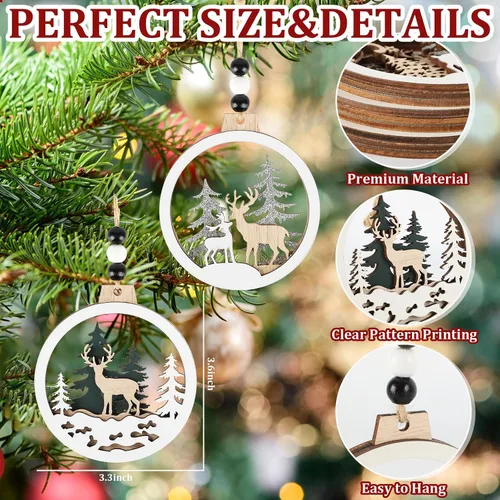 Miniatura 2 de 6 adornos de Navidad de madera con purpurina para árbol de madera de invierno del país de las maravillas, decoraciones colgantes de Feliz Navidad