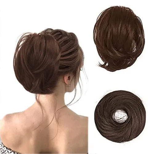 Miniatura 16 de BARSDAR Extensión de cola de caballo y moño de pelo de cobre, extensiones de moño corto sintético liso elástico para mujer, moños desordenados