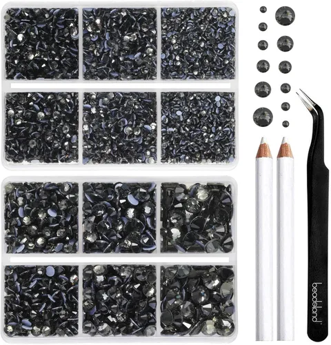 Miniatura 17 de BEADSLAND Hotfix - 6080 diamantes de imitación azul oscuro para ropa y manualidades, mezclados en 6 tamaños con kit de lápiz de cera y pinzas, Zafiro