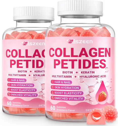 Gomitas de colágeno para mujer, sin azúcar, hidrolizadas con péptidos de colágeno tipo I, II, III, V, X, biotina, ácido hialurónico y