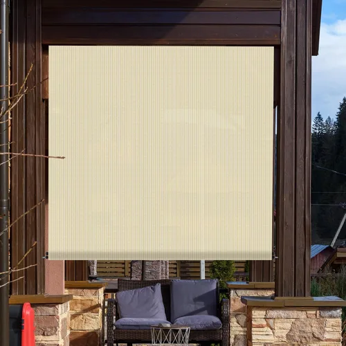 Miniatura 2 de ECOOPTS Persiana Enrollable para Exteriores, Persiana Enrollable para Patio, Porche, Patio Trasero, Cenador, Terraza, Balcón (1.2m A x 1.8m L, Beige)