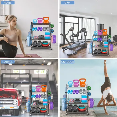 Miniatura 6 de Estante para mancuernas, estante de almacenamiento para esterilla de yoga, estante de peso para mancuernas, estante de almacenamiento de gimnasio