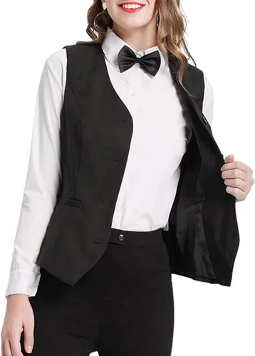 Miniatura 4 de GRACE KARIN Chaleco de traje elegante con cuello en V para mujer, ajustado, con botones, para oficina