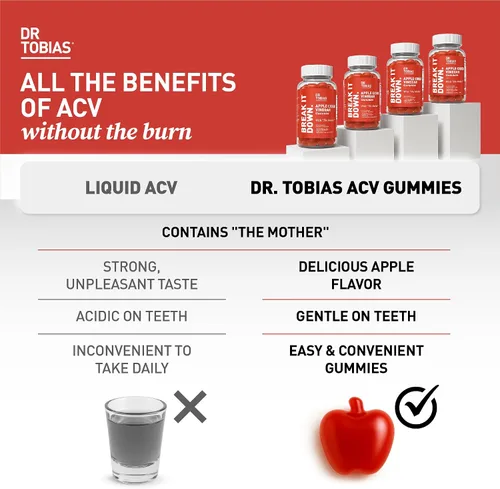Miniatura 8 de Dr. Tobias Gomitas de vinagre de sidra de manzana con la madre, 500 mg de ACV por porción, más folato, B6, B12 y yodo Apoya la limpieza intestinal