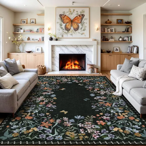 Miniatura 28 de Wonnitar Alfombra de área lavable de 2 x 3, alfombra de entrada floral verde, alfombra bohemia pequeña antideslizante para baño, alfombra suave