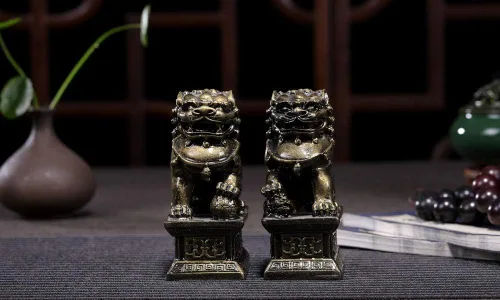 Miniatura 6 de Foo Dogs - Estatuas de león guardián, par de figuras de perros Fengshui Fu, inauguración de la casa, felicitaciones para evitar la energía malvada