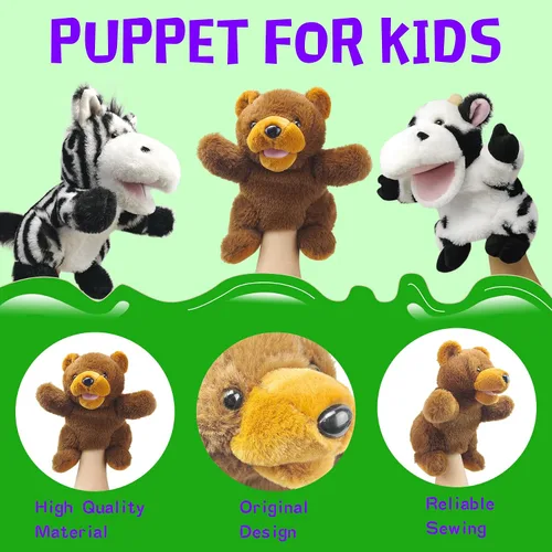 Miniatura 4 de Marionetas de mano, títeres de oso, marionetas de mano de animales de 10 pulgadas para niños, marioneta de mano para niños pequeños de 1 a 3 años