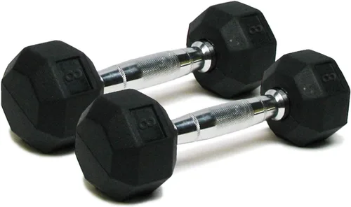 Miniatura 7 de Juego de 2 mancuernas hexagonales de goma, mango cromado, mancuernas para ejercicio y fitness, equipo de gimnasio en casa, entrenamiento, E) 12