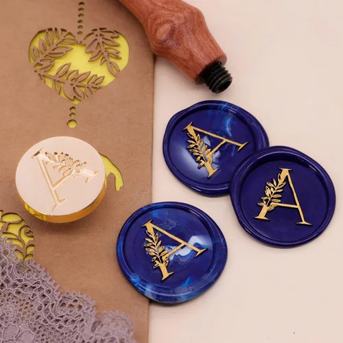Miniatura 4 de SWANGSA Sello de cera con inicial alfabética A, sello de cera vintage elegante con hojas botánicas para invitación de fiesta de boda, envoltorio