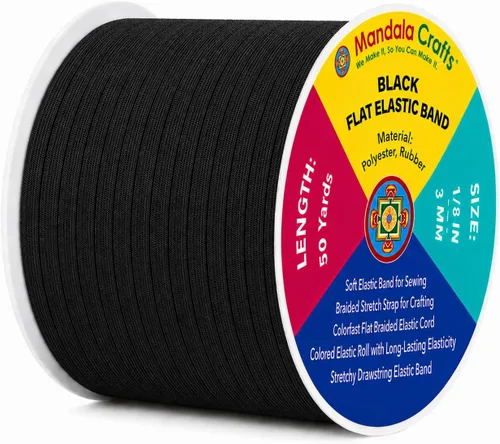 Miniatura 211 de Mandala Crafts - Rollo de cordón elástico plano para costura y manualidades Blanco