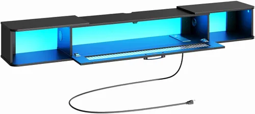 Miniatura 10 de HOOBRO Soporte de TV flotante con luz LED y toma de corriente para televisores de hasta 65 pulgadas, estante de TV montado en la pared, consola