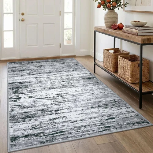 Miniatura 71 de Lansny Alfombra moderna abstracta para entrada de interiores de 2 x 3 pies, lavable, antideslizante, suave, alfombra de área pequeña, color negro