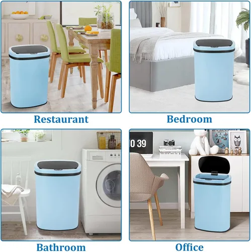 Miniatura 7 de Bote de basura automático sin contacto de 13 galones con tapa, capacidad de 50 L, acero inoxidable, azul, 16 x 11 x 23 pulgadas