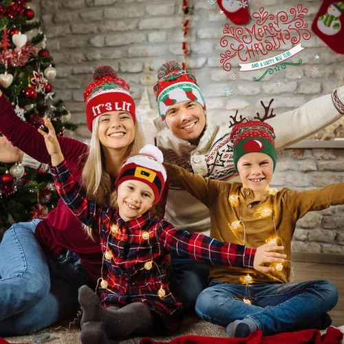 Miniatura 6 de HuiJuKeJi 2 Pieces Christmas Knitted Light Up Hat Santa Hat with Colorful LED Unisex Winter Beanie Sweater Cap