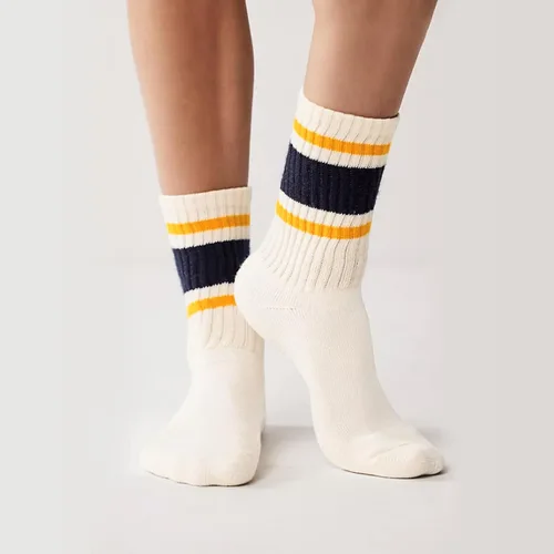 Miniatura 4 de 4 pares de calcetines a rayas para mujer, calcetines deportivos retro de algodón, elásticos, calcetines novedosos, unisex, multicolor