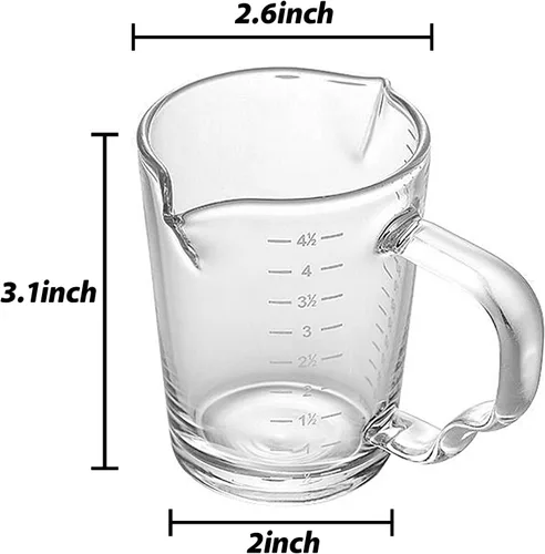 Miniatura 6 de Taza medidora de vidrio de 4 1/2 onzas con doble boquilla para café expreso, vaso graduado con mango aislado, jarra triple de escala transparente
