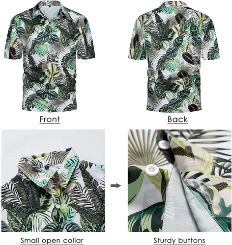 Miniatura 4 de AOTORR Conjunto hawaiano de 2 piezas para hombre, trajes de chándal florales, camisas casuales de manga corta y pantalones cortos, trajes