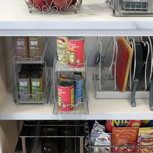 Miniatura 2 de Simple Houseware - cajón organizador de cesta deslizante de 2 niveles para especias, plateado
