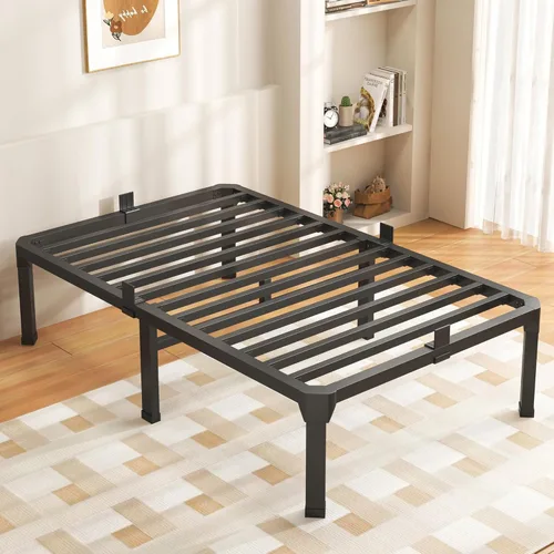 ROIL Base de cama de tamaño individual de 14 pulgadas con tapón deslizante para colchón, plataforma de metal con listones de acero antichirridos