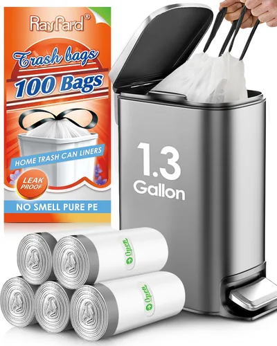 Miniatura 9 de Bolsas de basura pequeñas resistentes con cordón de 1.5 galones, 120 unidades, pequeñas bolsas de plástico para botes de basura de 4.5 a 6 litros