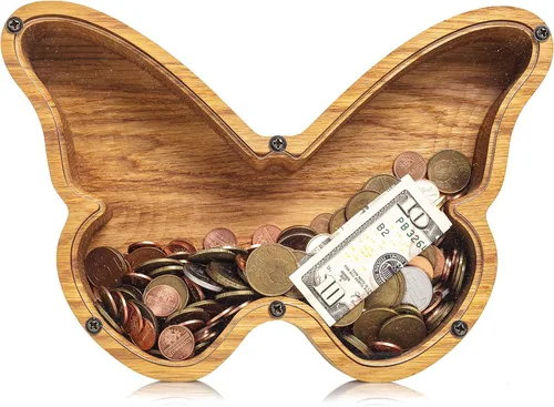 Miniatura 5 de BUTTERFLY - Alcancía para niños y niñas, caja de dinero personalizada para niños, ahorro de monedas de madera, idea de regalo perfecta