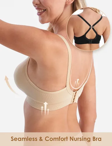 Miniatura 3 de HOFISH Brasier de lactancia para lactancia materna, bralette inalámbrico con almohadillas, extensores y clips, paquete de 3 unidades S-XXL