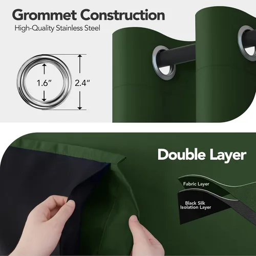 Miniatura 6 de Deconovo Cortinas 100% opacas, cortinas de ventana con aislamiento térmico, paneles reductores de ruido, cortinas de forro negro, con ojales