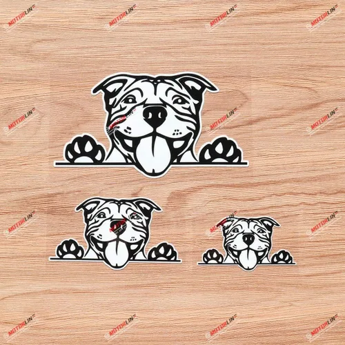 Pit Bull Terrier - Calcomanías de vinilo para perro Pitbull Peeking color negro, paquete de 3 unidades, brillante, 3 pulgadas, 4 pulgadas, 6