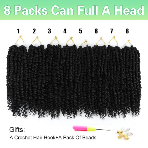 Miniatura 3 de Pelo de ganchillo Passion Twist de 10 pulgadas, 8 paquetes, cabello Passion Twist pre-trenzado, cabello de ganchillo Passion Twist para mujeres 1b