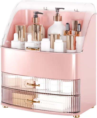 Miniatura 9 de Organizador de maquillaje para encimera de tocador con cajones, tapa transparente, impermeable y a prueba de polvo, almacenamiento de cosméticos