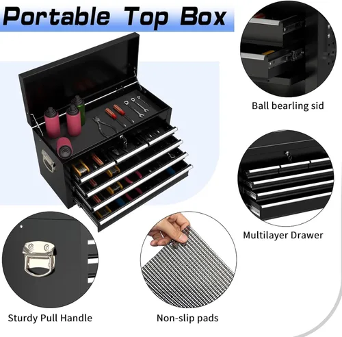Miniatura 5 de Caja de herramientas con ruedas de 8 cajones, caja de herramientas de alta capacidad con ruedas y cajones bloqueables, caja de herramientas portátil