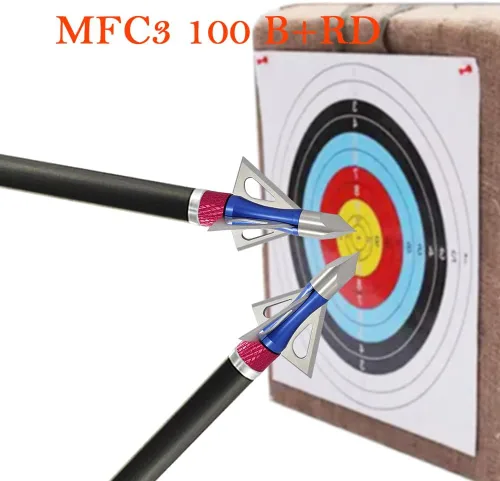 Miniatura 8 de maifield Cabezas anchas de tiro con arco de 100 granos, 3 cuchillas fijas, paquete de 6 para ballestas de juego pequeño y flechas de arco compuestas