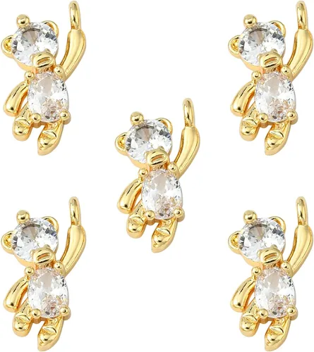 KitBeads 5 dijes de oso de circonita cúbica chapados en oro de 18 quilates, lindos dijes de animales colgantes para hacer pulseras de joyería