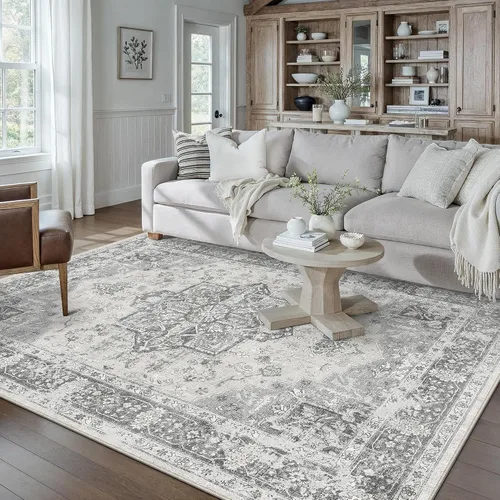 Miniatura 32 de PureCozy - Alfombra de área beige de 8 x 10, lavable, vintage, alfombra para sala de estar, dormitorio, gran alfombra suave retro de pelo bajo