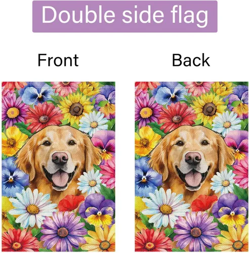 Miniatura 6 de Louise Maelys Bandera de jardín de perro Golden Retriever de bienvenida de 12 x 18 pulgadas, de doble cara, de arpillera, margarita pequeña, diseño