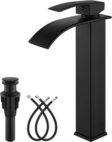 gotonovo Grifo de Baño Alto Tipo Cascada de Una Sola Manija Grifos de Baño para Lavabo de 1 Orificio Grifo de Lavabo Vessel de Acero Inoxidable