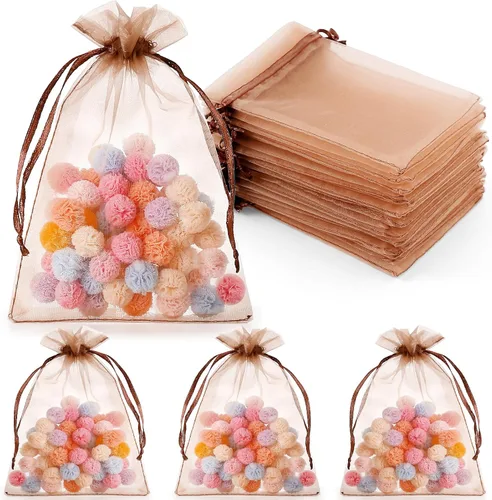 Miniatura 9 de Hopttreely 100 bolsas de organza transparente, bolsas de regalo de joyería roja, bolsas de regalo de boda de Navidad de 4 x 6 pulgadas con cordón