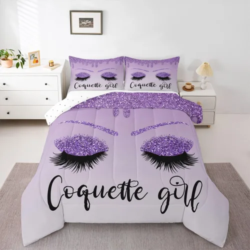 Miniatura 11 de Erosebridal Juego de edredón de pestañas, juego de ropa de cama de maquillaje femenino para niñas y mujeres, decoración de dormitorio de oro rosa
