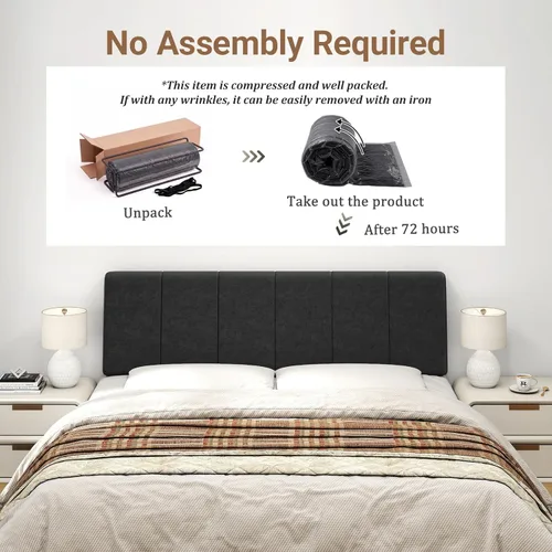 Miniatura 3 de Cabecero Tamaño Queen Solamente - Sin Ensamblaje, Cabecero Tapizado Tamaño Queen Tela de Lino Estilo Moderno Cabeceros para Cama Ajustable Negro